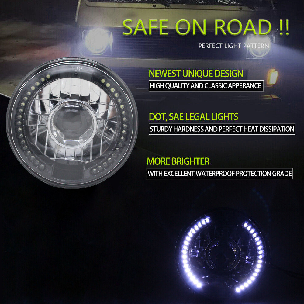Pair 7″ Inch White LED Halo Chrome Housing Headlights For 2003-2007 Jeep Liberty