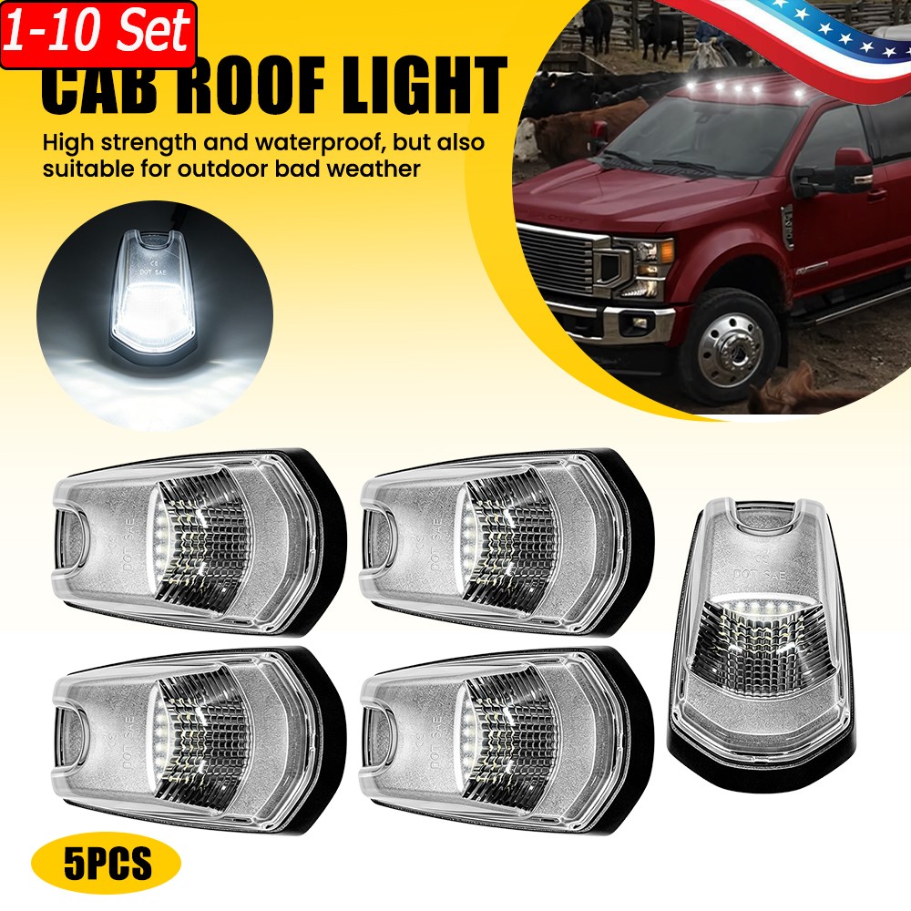 1-10 Set Cab Roof Marker Lamps White LED Clear For 2017-22 Ford F-350 Super Duty