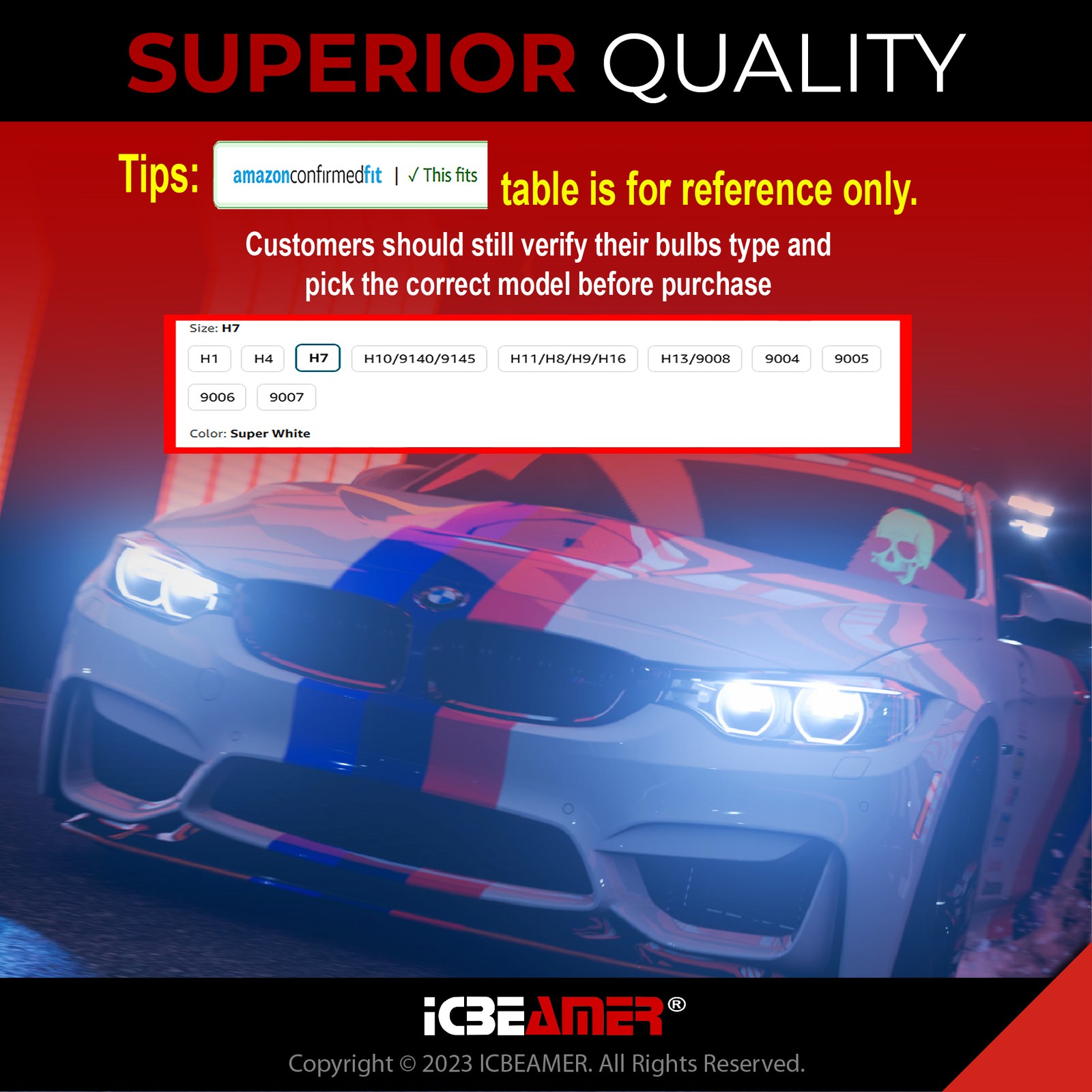 H9 COB C6 LED 6000K White Replace Factory Halogen Fit High Beam Light Bulbs H8