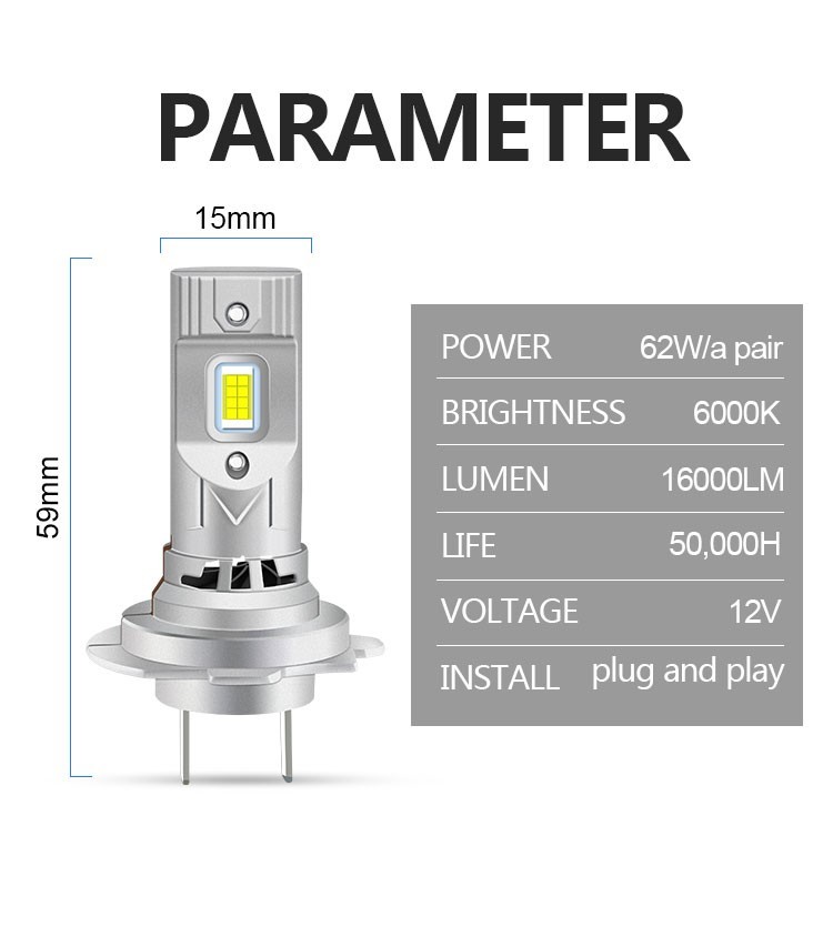 12V 62W Car Headlights Car Lighting 16000 Lumens 360 Degree Beam Angle