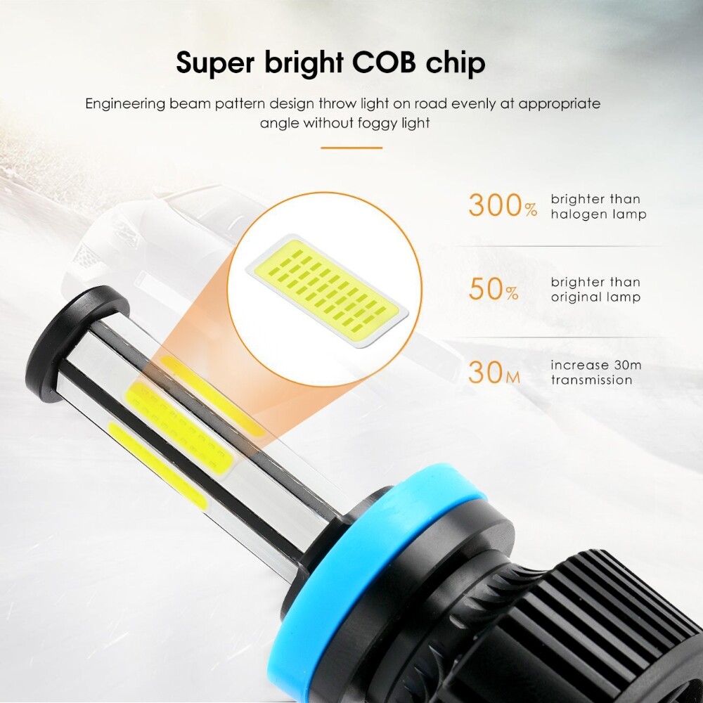 6-Sided H11 H9 H8 6500K LED Headlight Bulbs Kit Super Bright White High/Low Beam