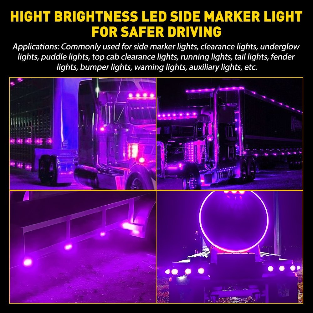 2X Universal Purple LED Watermelon Lights Side Marker Light For Caravans 12V-24V
