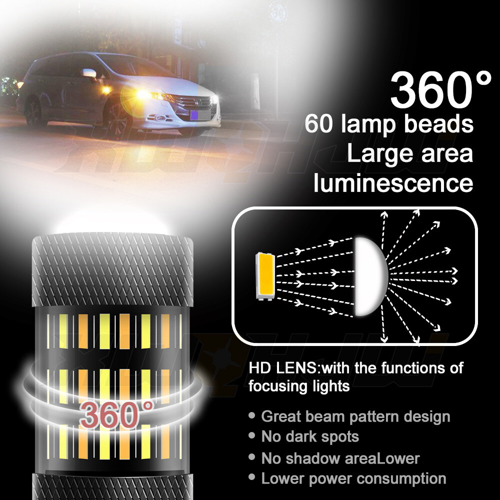 7443 7444 Switchback LED Turn Signal Parking DRL Light Bulbs Dual Color Pair