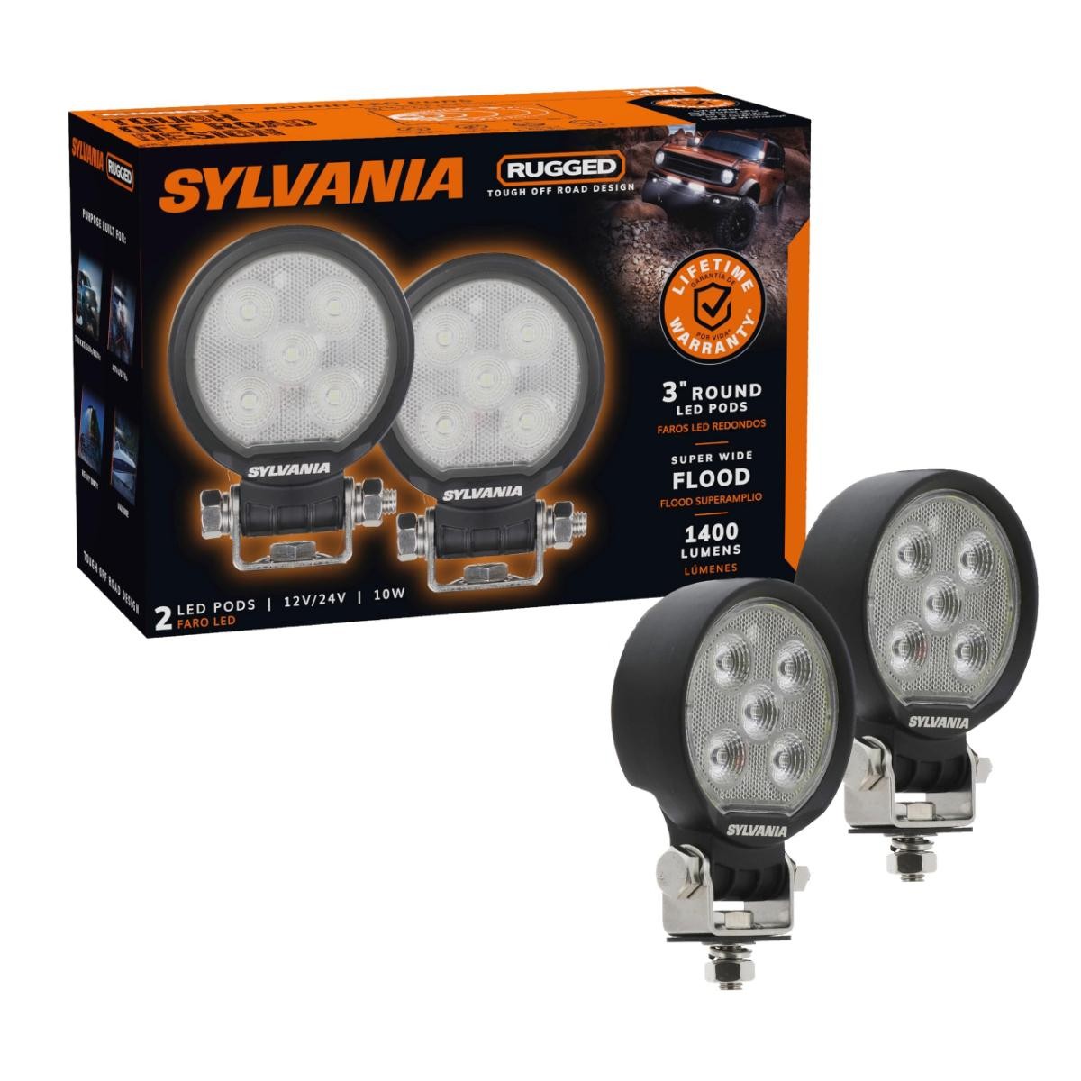 SYLVANIA Rugged 3 Inch Round LED Light Pods | LIFETIME Limited Warranty | Flood
