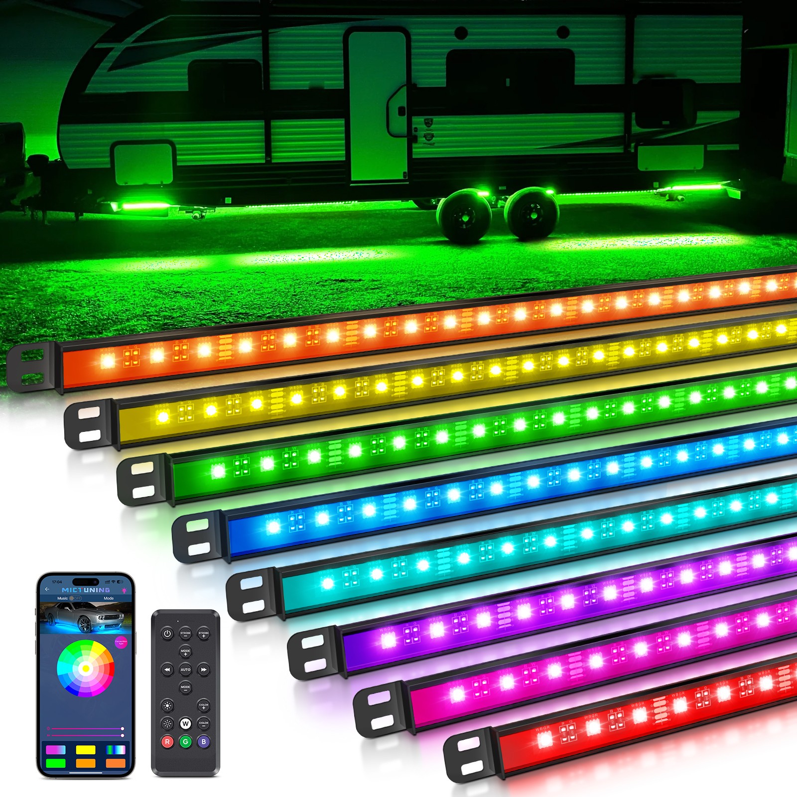 8PCS RGBW Underglow Light Bars for RVs,Exterior Neon Underbody LED Light strips