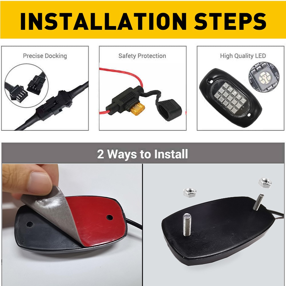 12V 10Pods RGB Rock LED Lights Underbody Wireless APP Music Chasing Offroad ATV