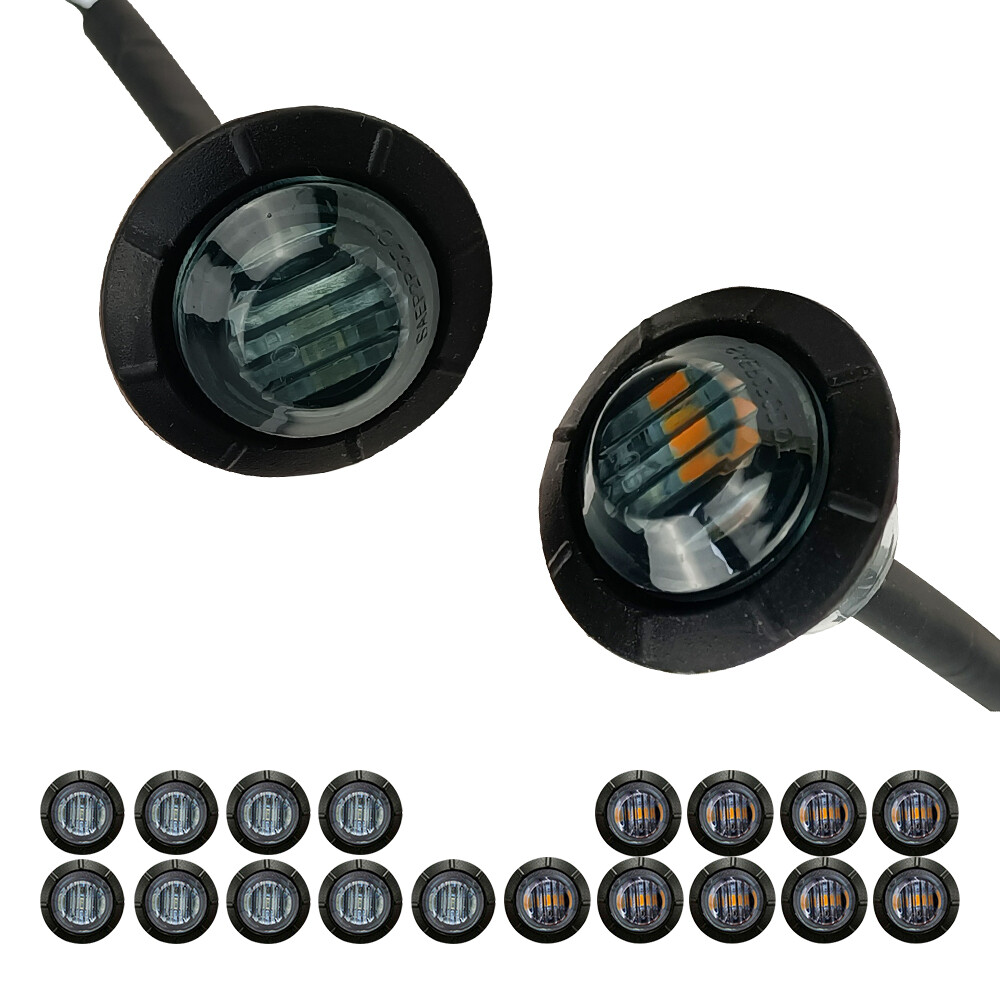 20X 3/4″ LED Side Marker Lights Truck Trailer Round Amber Bullet Clearance Lamp