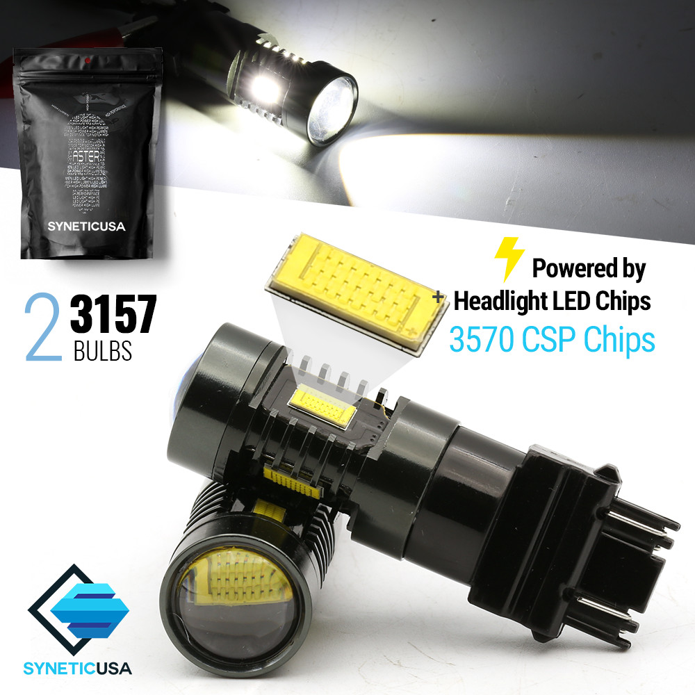 Syneticusa: 3157/4057K White Brake Tail Stop LED Light Bulbs,3570-CSP-Chip 6000K