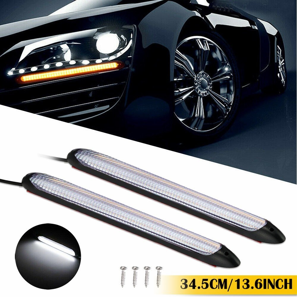 2pcs Dynamic 13″ LED DRL Headlight Daytime Turn Running Light Signal 6000K/3000K