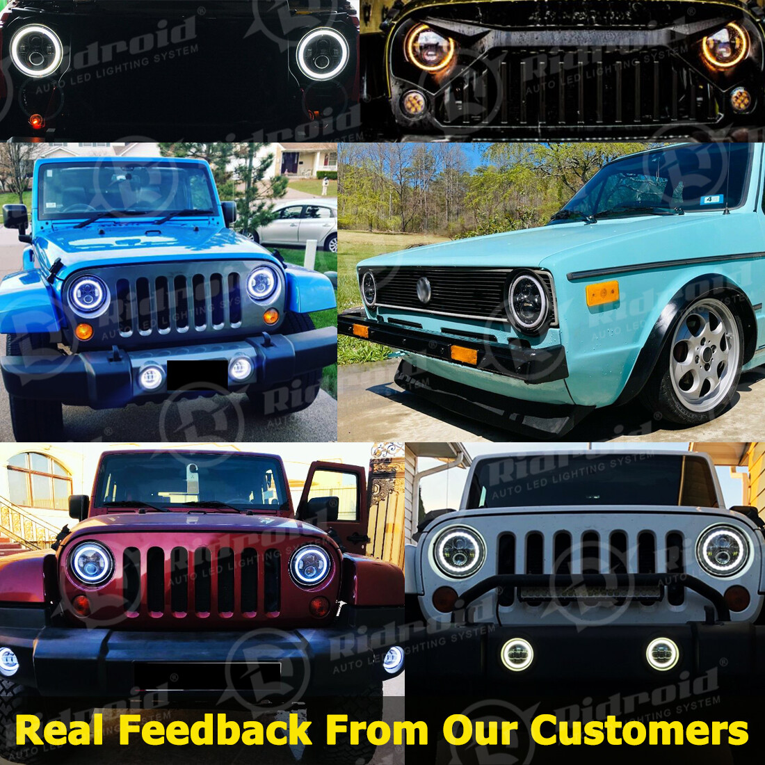 Pair 7″ Inch LED Headlights Halo Angle Eyes For Jeep Wrangler JK(07-14) LJ TJ CJ