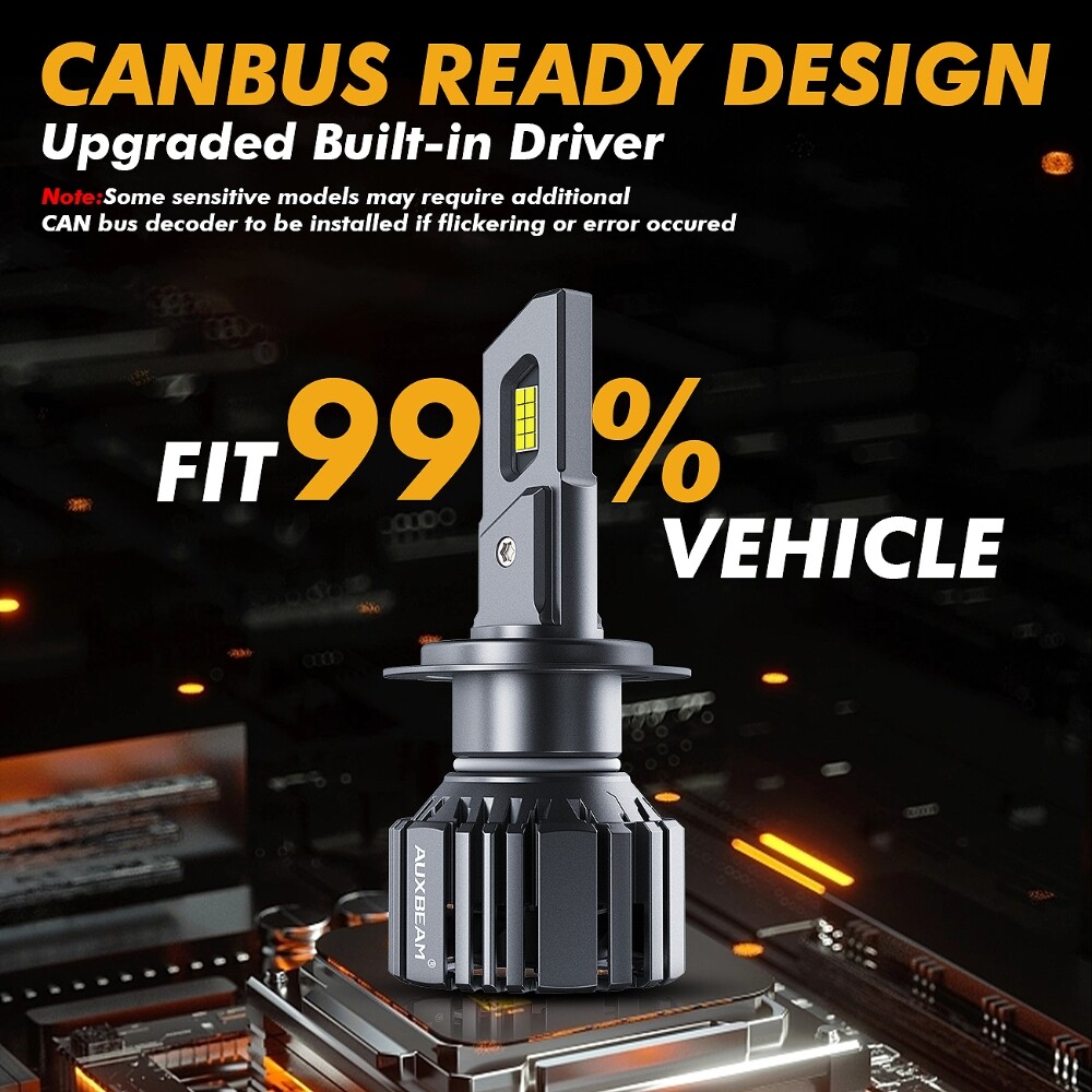 AUXBEAM H7 LED Headlight Bulb Conversion Kit High or Low Beam White 6500K CANBUS