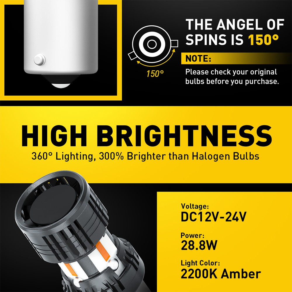 Auxito BAU15S Amber LED Super Bright Turn Signal No Hyperflash Bulb CANBUS Light