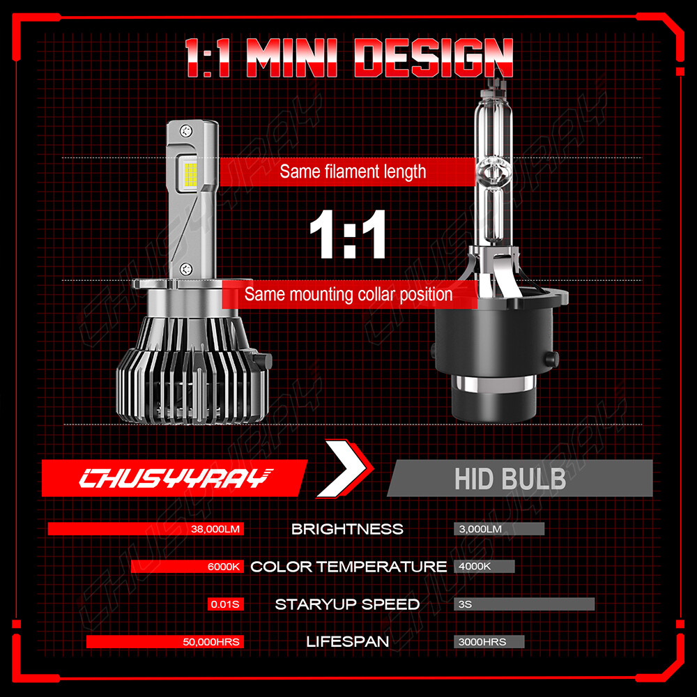 Pair D2S D2C D2R D2H LED Headlight Bulbs 6000K/set High low beam Super Bright