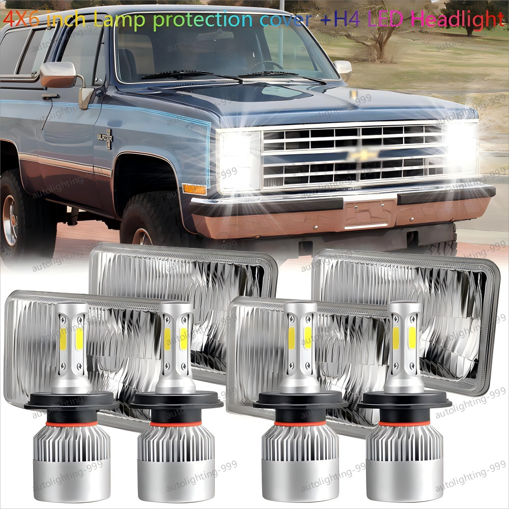 For Chevy K5 K10 K20 Blazer 4pcs 4×6″ LED Headlights Hi/Lo DRL Amber Turn Signal