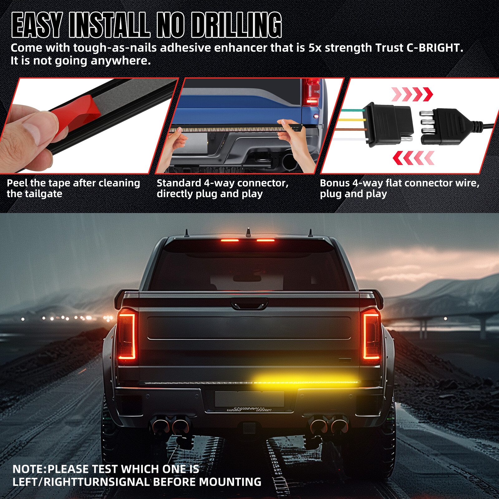 For Ford F150 60″ 3 Row LED Tailgate Strip Light Bar Reverse Brake Signal Strobe
