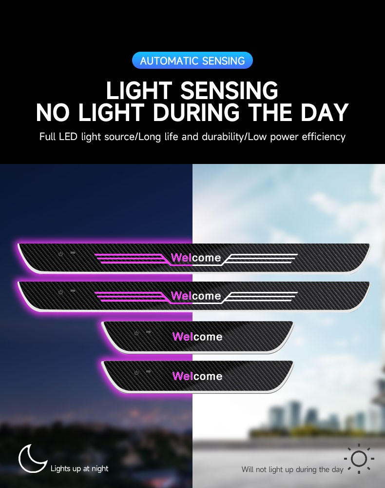 4xUniversal LED RGB Flowing Pedal Light Door Sill Pathway Welcome Scuff Light
