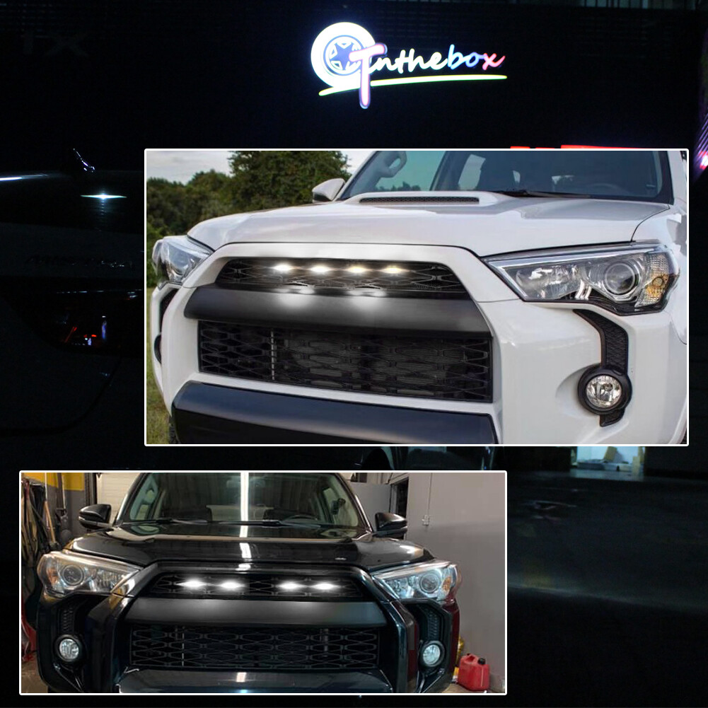 4x Smoked Front Grille LED Lights White For Toyota 4Runner TRD Pro 2014-2019
