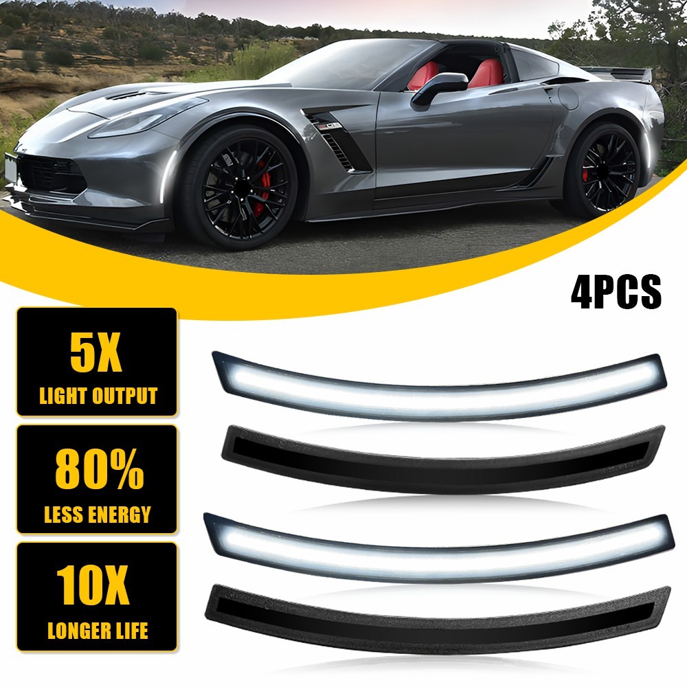 LED White Side Marker Light 2014-2019 Fit Chevrolet Corvette C7 Front+Rear 2Pair