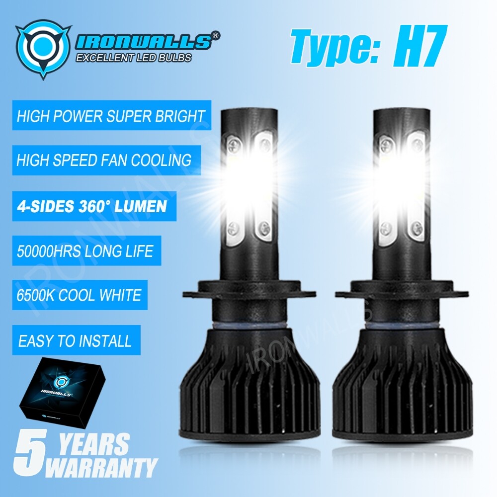 4-sides H7 LED Headlight Bulbs Super Bright High/Low Beam Kits 1500000LM 6500K