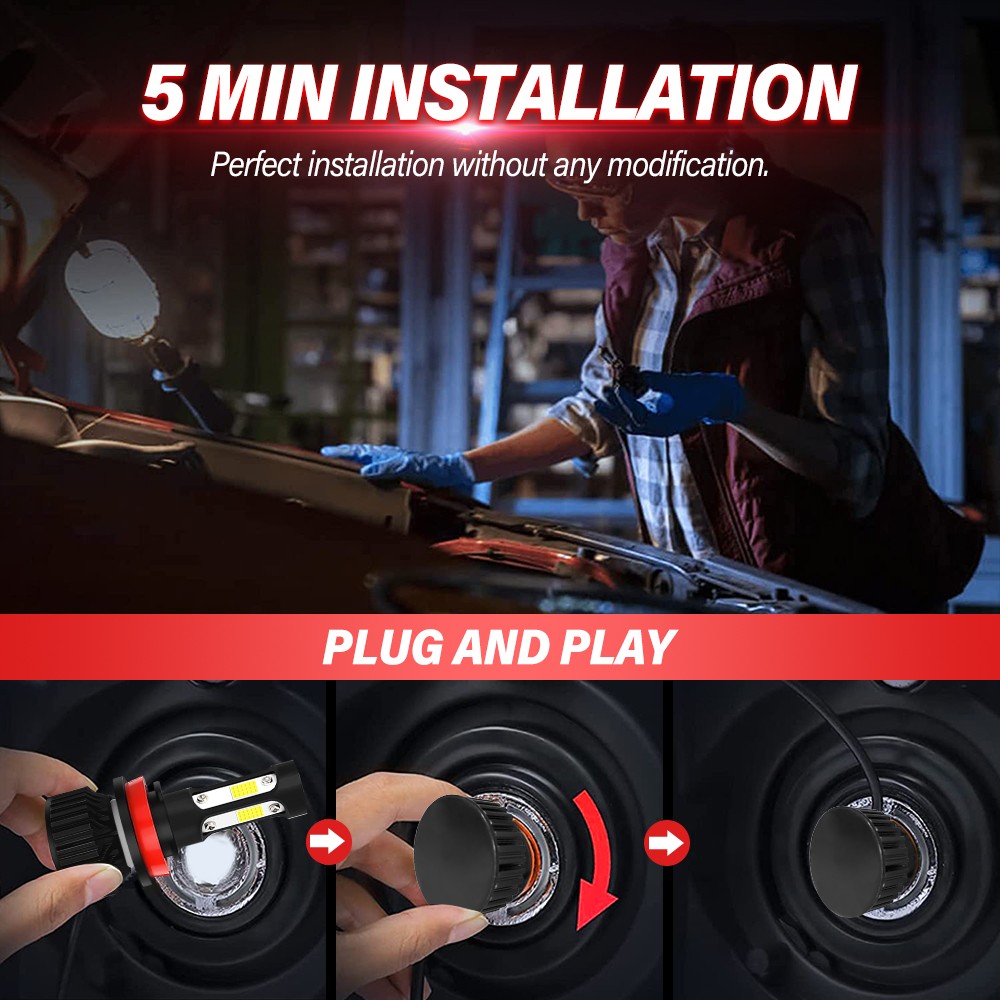 MINI 9005+H11 Combo LED Headlight Bulbs Kit Hi Lo Beam 6000K White 450W 38000LM