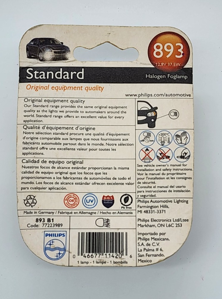 Philips 893B1 Standard Fog Lamp Light Bulb 893