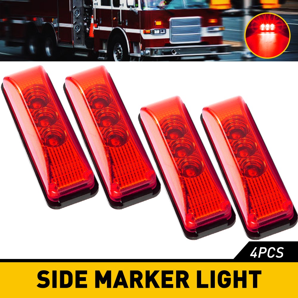 4PCS Red 12V LED Marker Side Light Clearance Truck Lamp Light Trailer Waterproof
