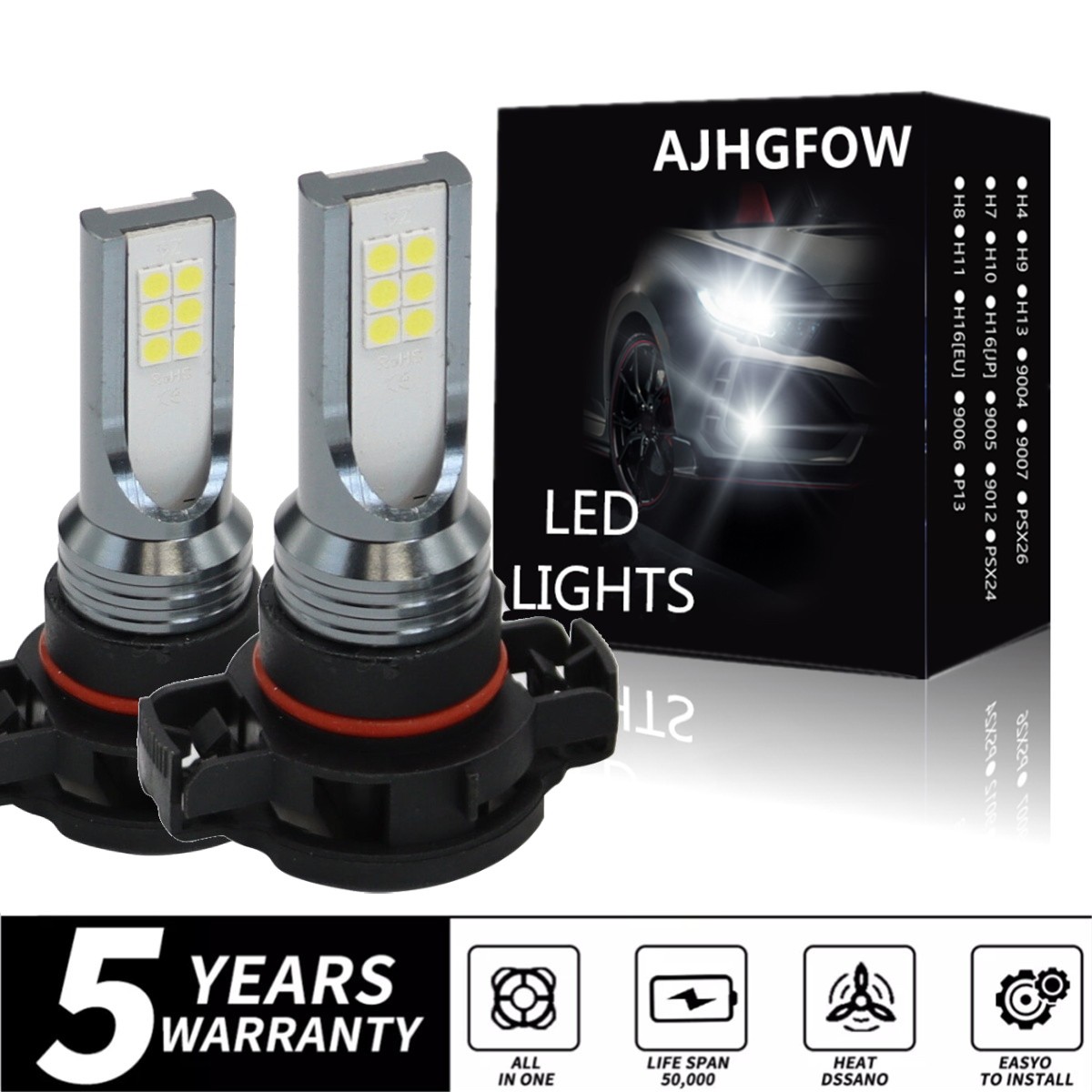 H16 5202 LED Fog Light Bulbs Lamp 6000K LED White DRL 100W Bright 12V