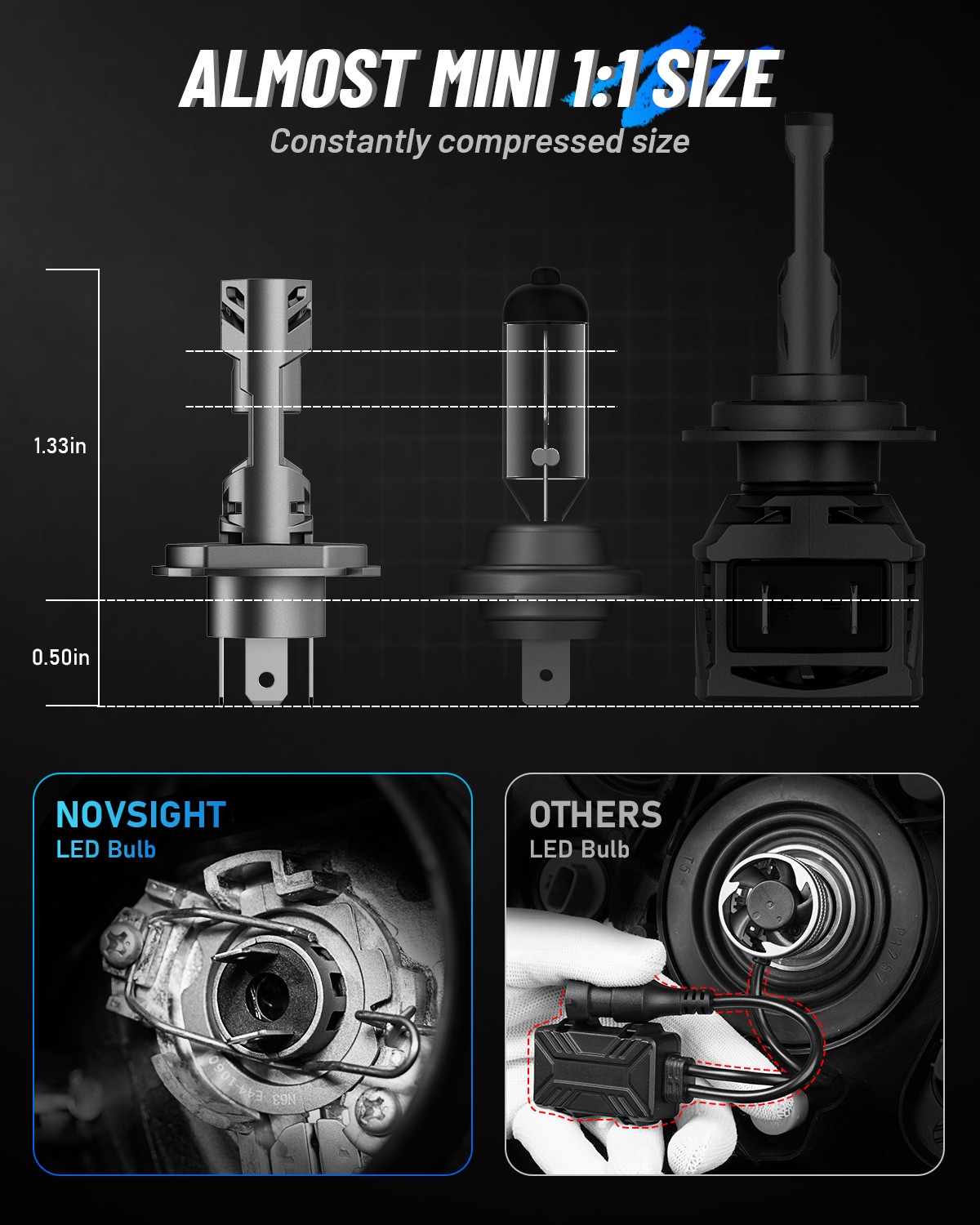 NOVSIGHT H4 H7 H11 H13 9005 9006 LED Headlight Bulbs 36000LM 6500K High Low Beam