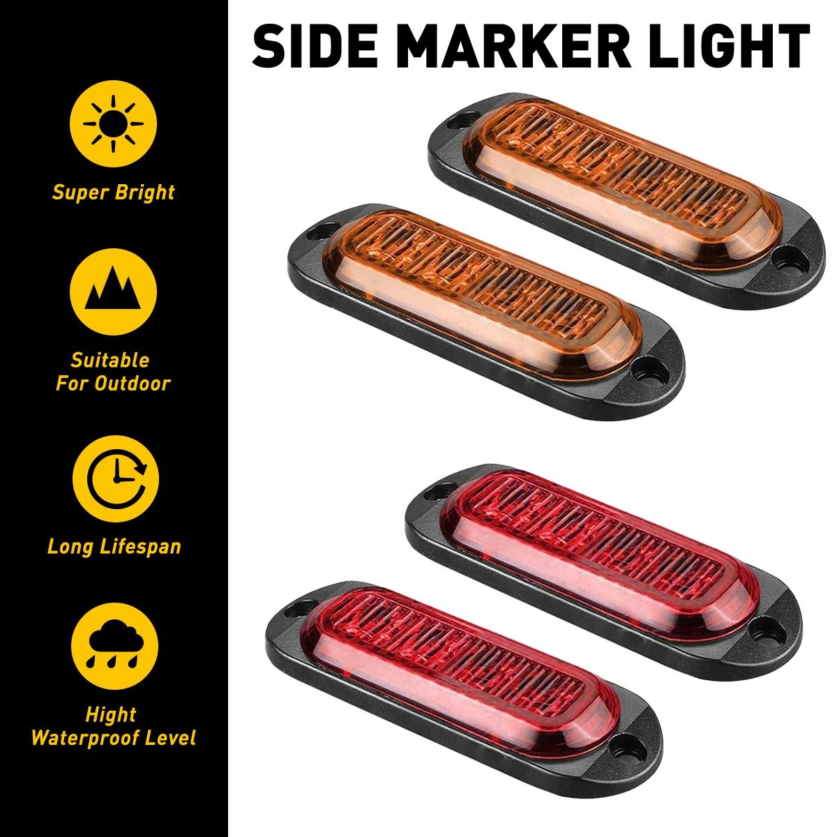 Trailer Truck Red/Amber LED Clearance Side Marker Turn Lights Signal Light USA