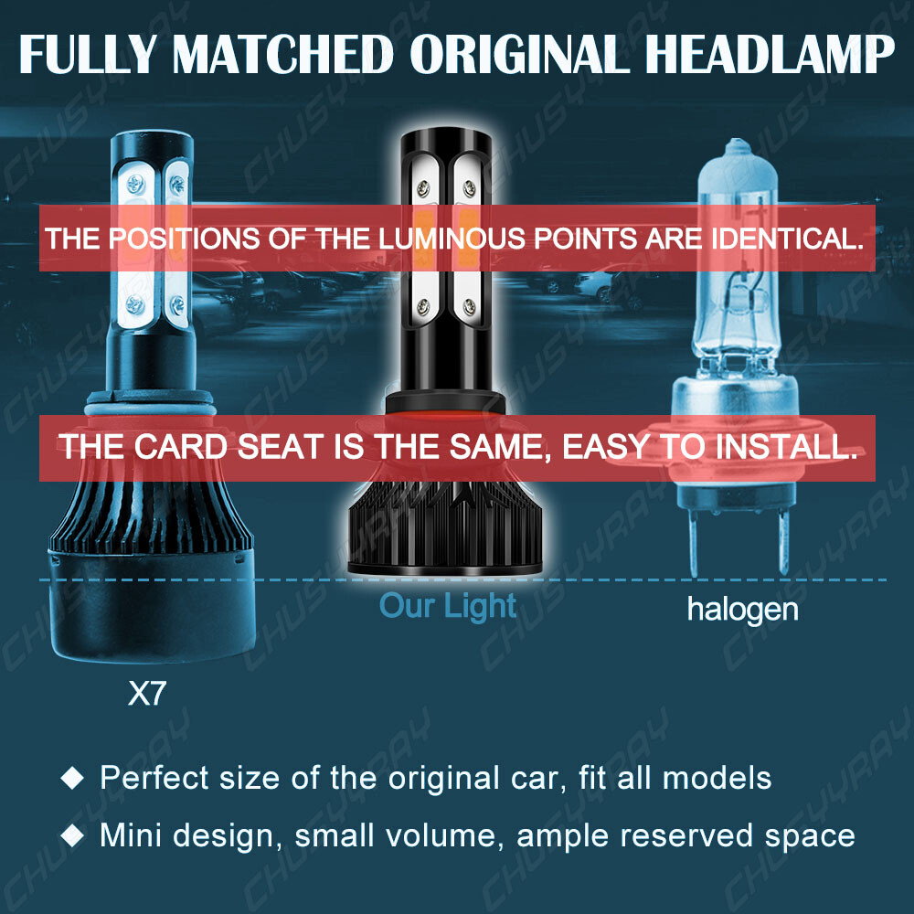 Fanless LED Headlight Bulbs Conversion Kit 9005 H11 High Low Beam Bright White