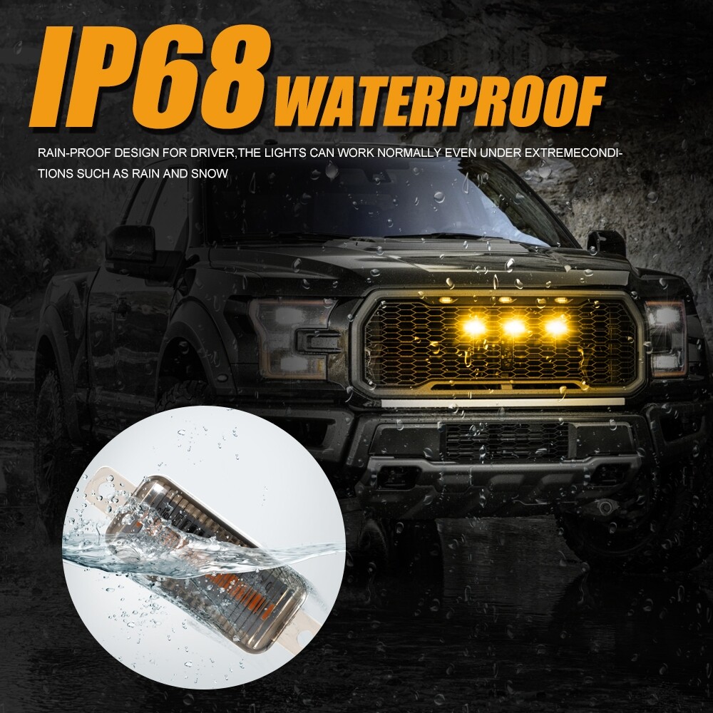 3pcs Raptor Style Amber LED Front Grille Running Lights For Dodge Ram 1500 2500
