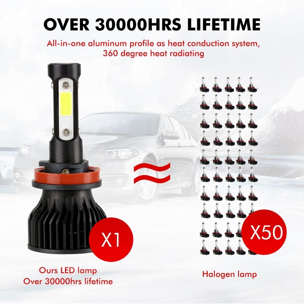 4-sides H11 LED Headlight Conversion Kit Low Beam Bulbs Super Bright 6500K White