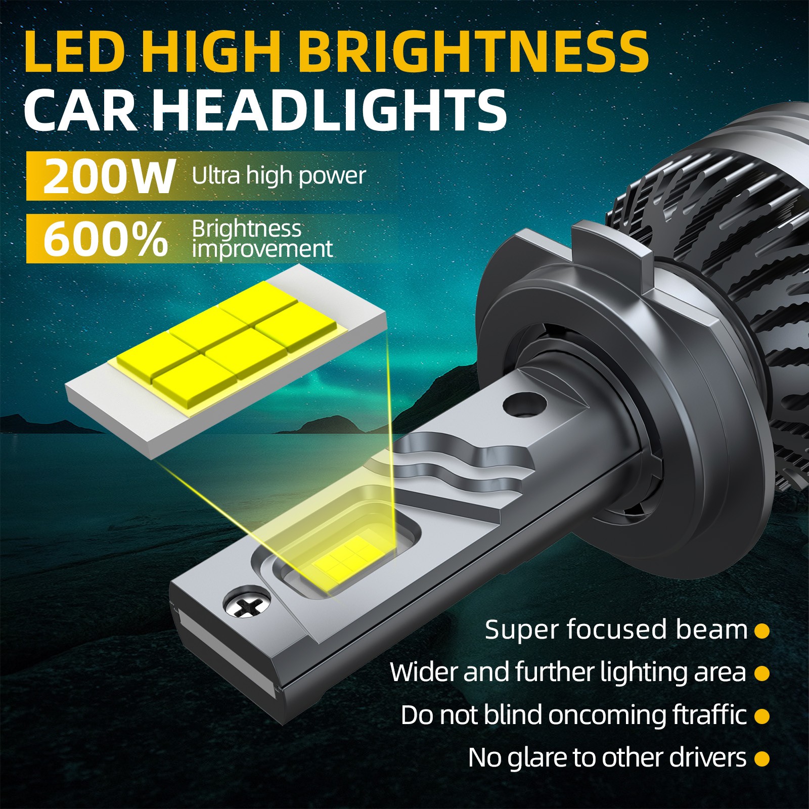 9012 HIR2 H11 Full Front LED Headlight High Low Beam Fog Light Bulbs LED White