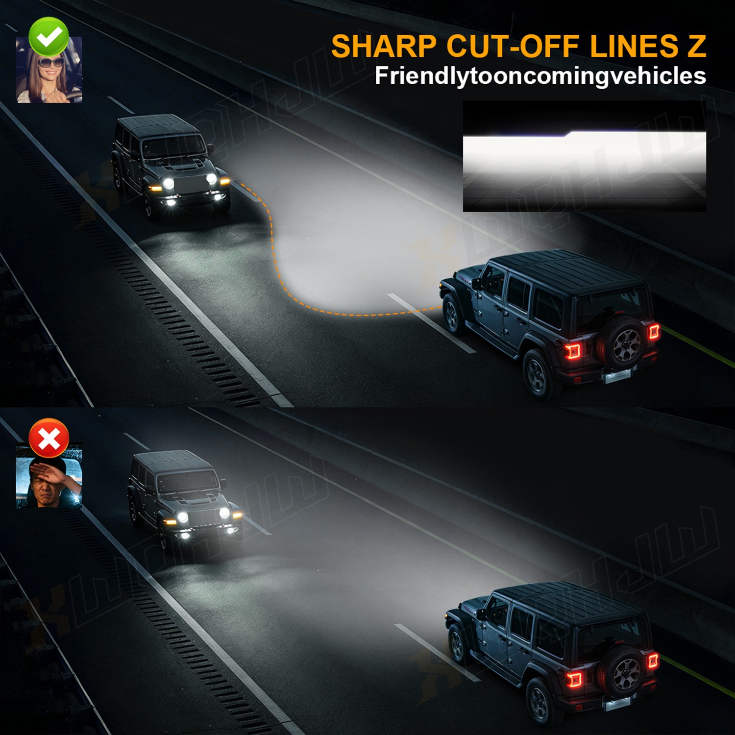 4×6 LED Square Headlights IP68 Waterproof Hi Lo Beam Pair