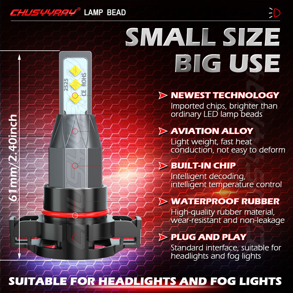 2 x 5202 H16 PS24W High Power 100W 6000K Super White LED Fog DRL Lights Bulbs