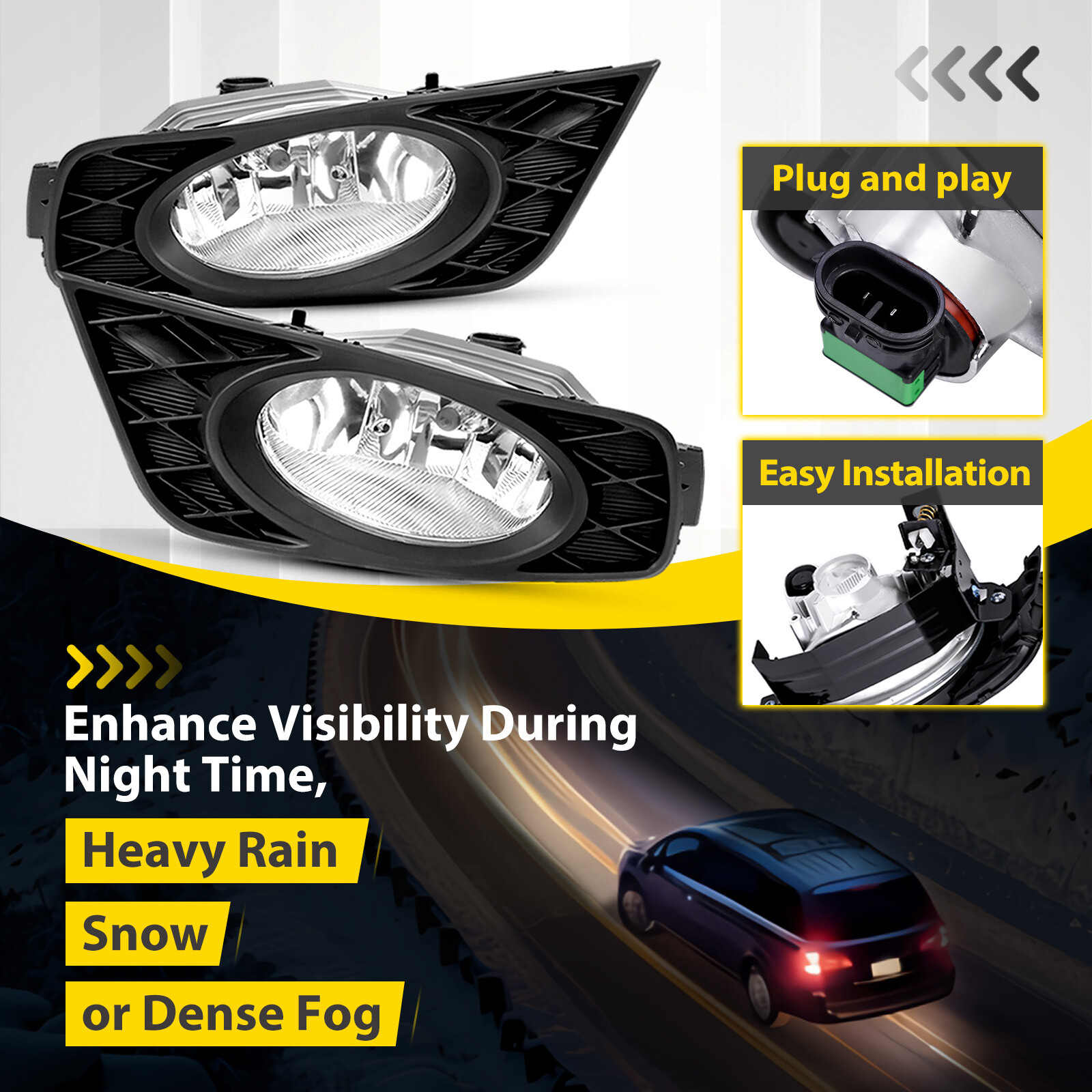 For Honda Odyssey 2008-2010 Bumper Driving Fog Lights Lamp L+R w/Wiring Kit