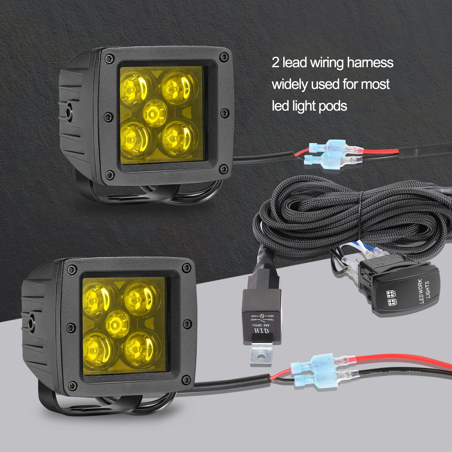 2-Lead Wiring Harness Kit ON/OFF 5Pin Rocker Switch For LED Work Light Bar Pods