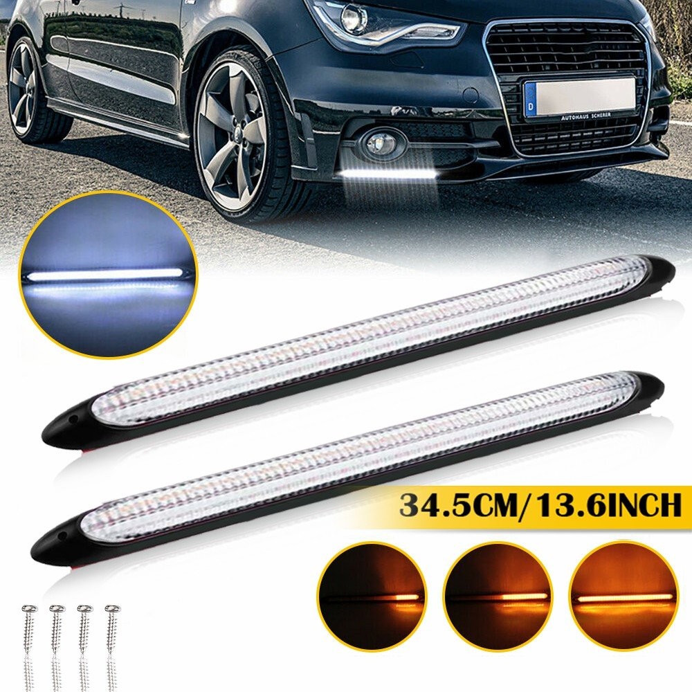 2pcs Dynamic 13″ LED DRL Headlight Daytime Turn Running Light Signal 6000K/3000K