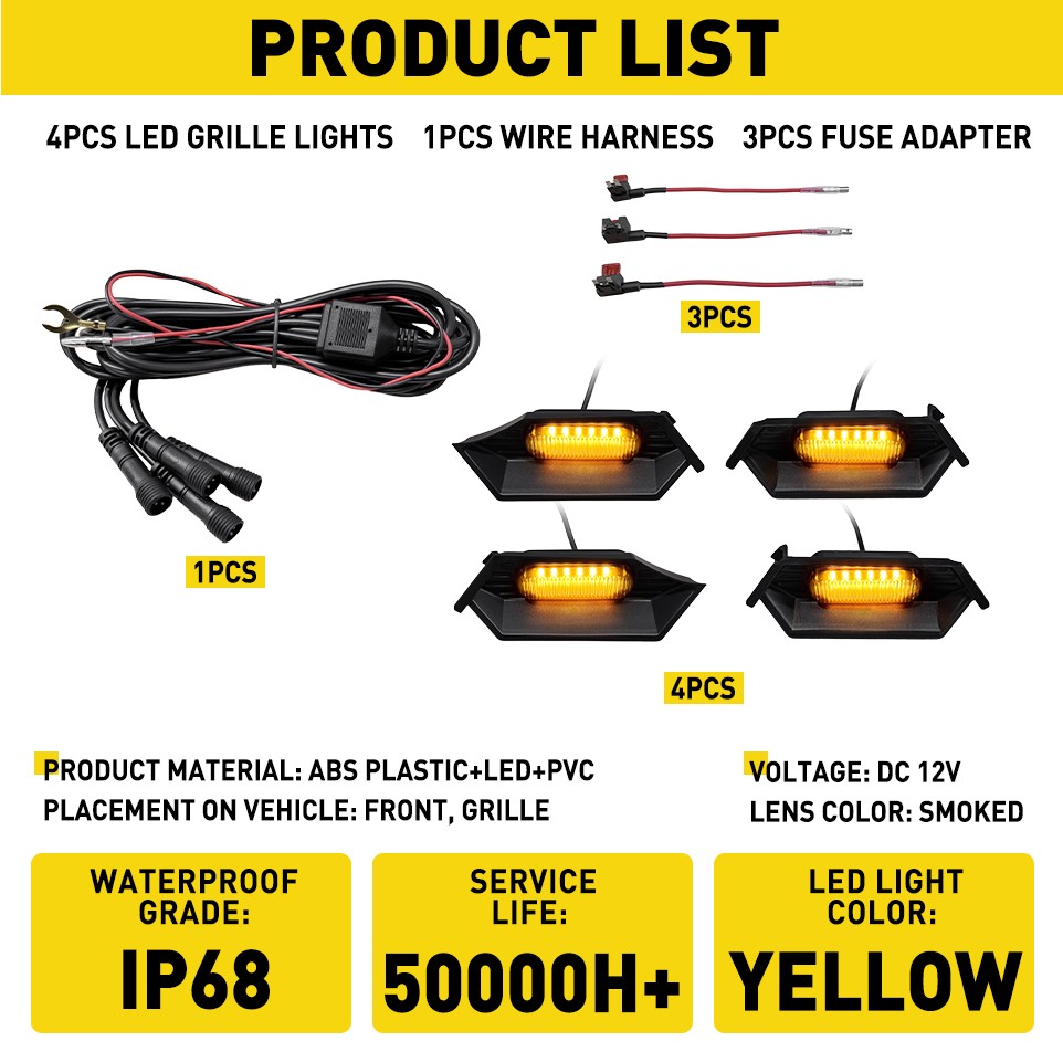LED Grille Lights Lamp Amber Lamp Smoked Lens For 2024 2025 Toyota Tacoma TR D