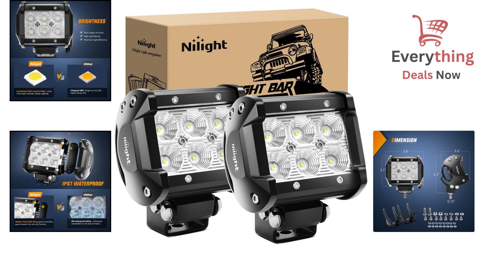 Super Bright 18W LED Pods 2-Pack – Off-Road Flood & Work Lights for Vehicles
