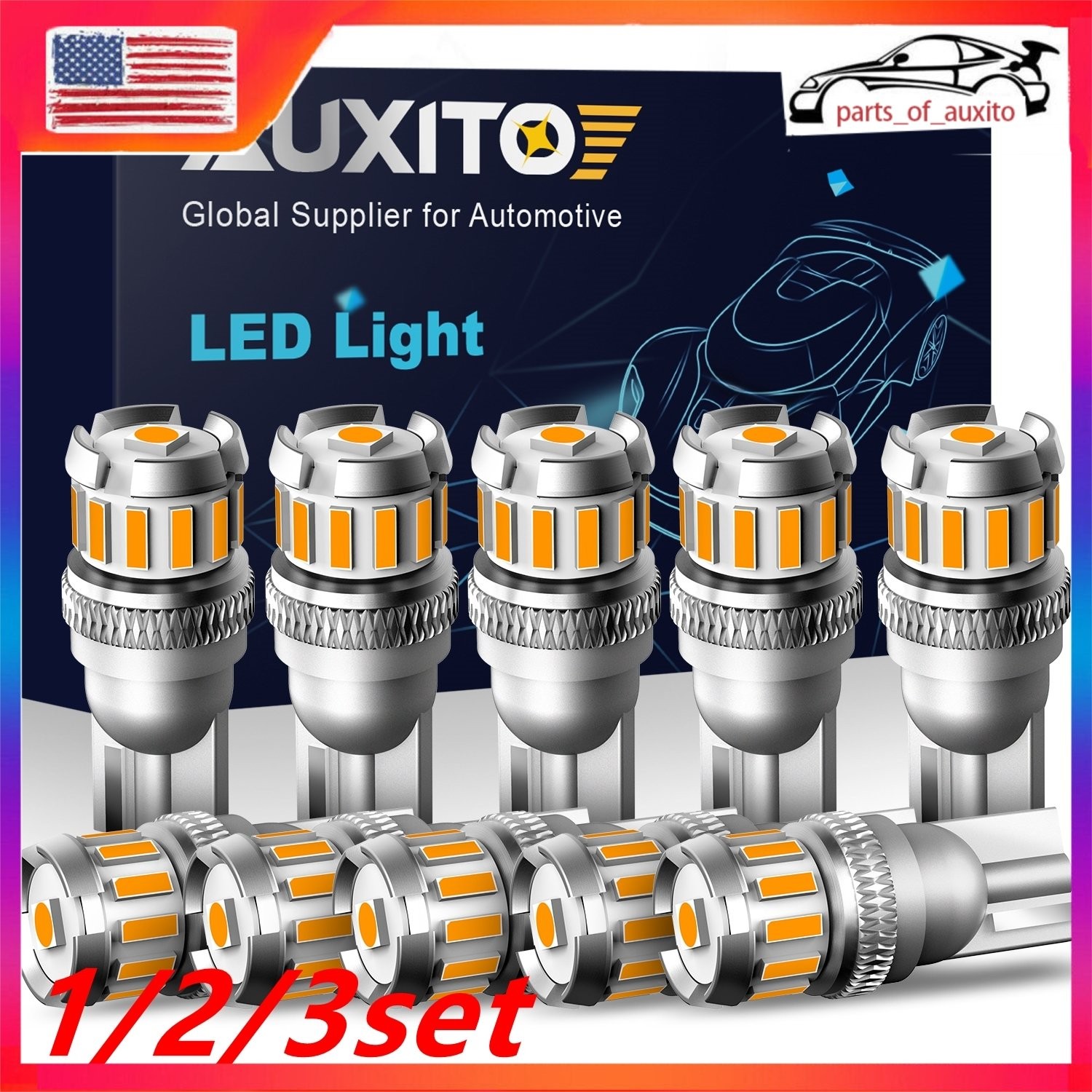 AUXITO 3000K Amber LED Front Side Marker Light Bulb 168 194 2825 T10 1/2set
