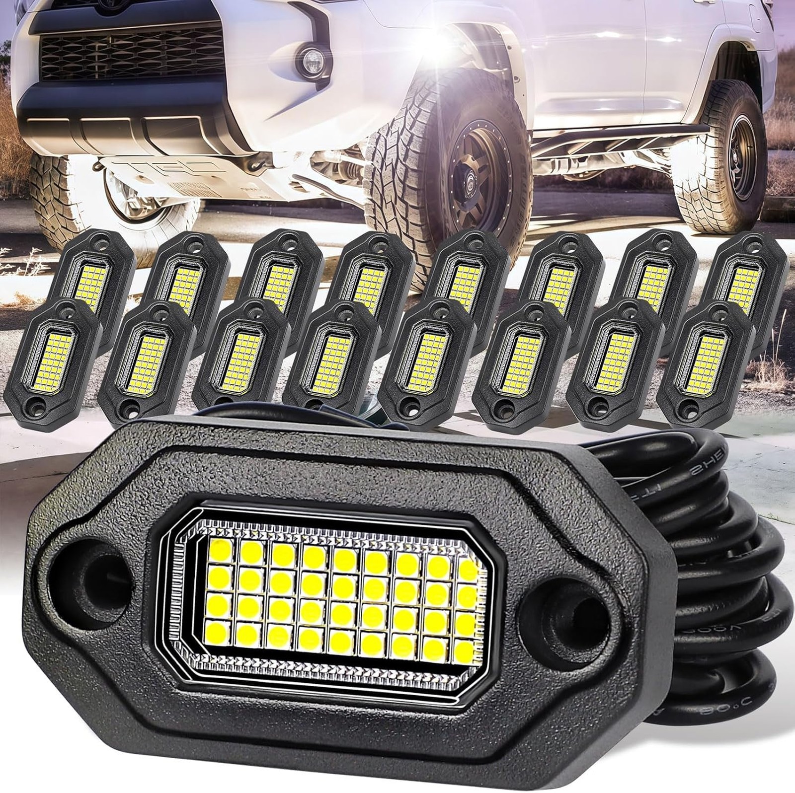 LED Rock Lights Aluminum Housing Waterproof IP68 20 Pods for Trucks UTV ATV SUV