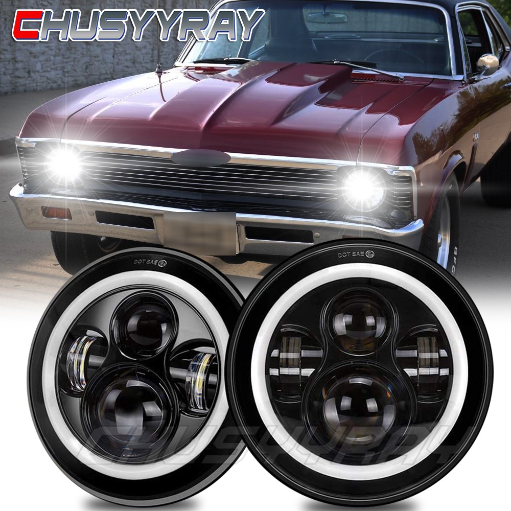 Fit Chevrolet Nova 1969-1978 Pair 7″ Round LED Headlights Hi/Lo Turn signal Beam
