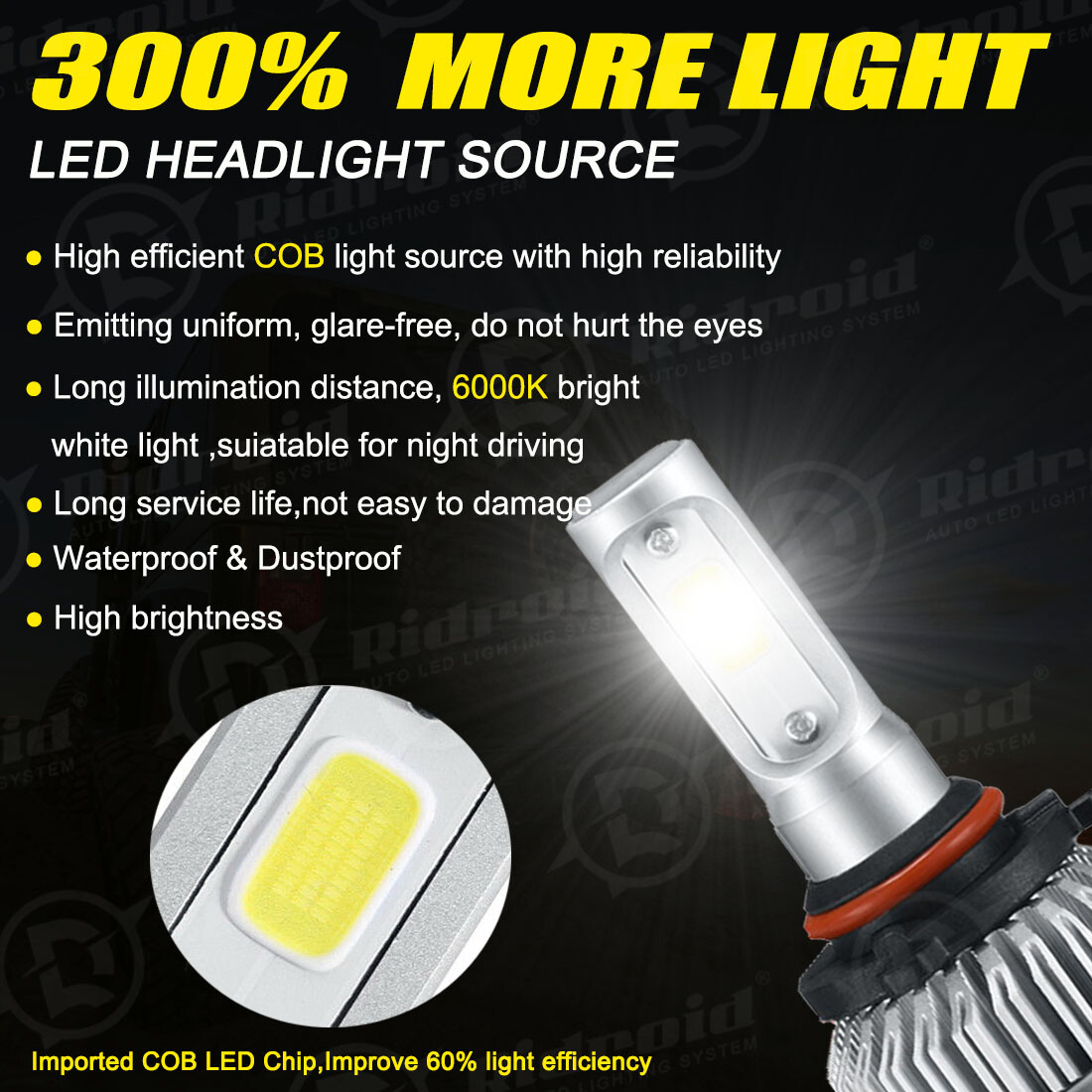 Plug &play 9005 HB3 LED Headlight Kit 2200W 330000LM Hi/Lo Beam Bulb 6000K White
