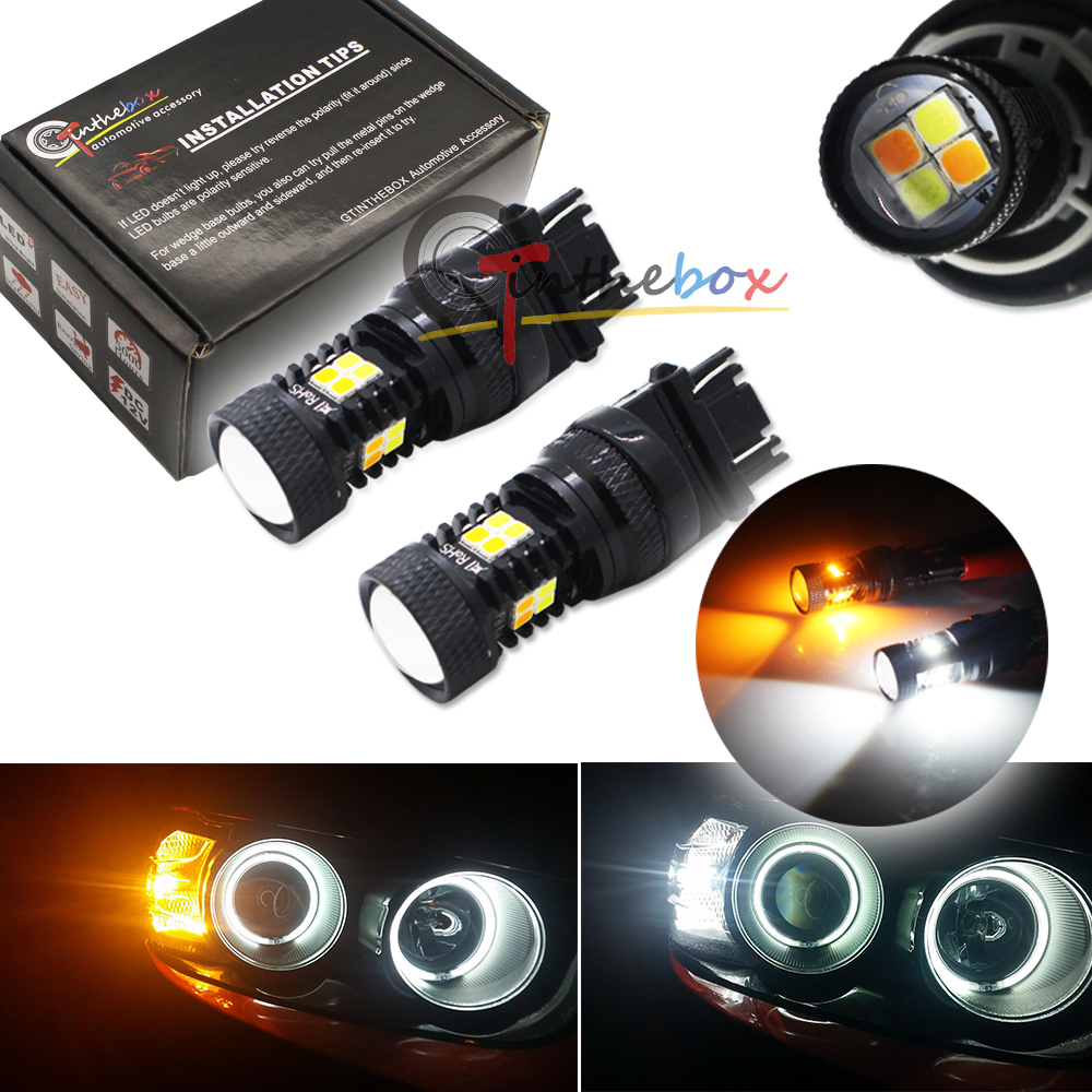 2x Switchback White&Yellow 3157 T25 3030-SMD LED Parkng Turn Signal Light Bulbs
