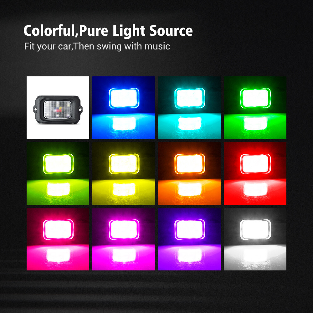 MICTUNING C2 Curved RGBW LED Rock Lights 8 Pods Underglow Multicolor Neon Lights