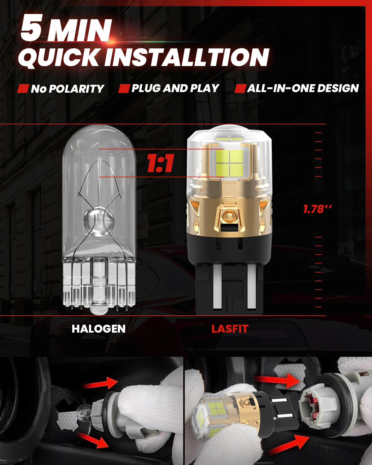 Lasfit 7440 7441 7443 LED Back Up Reverse Light Bulb Bright Pure White L2 Series