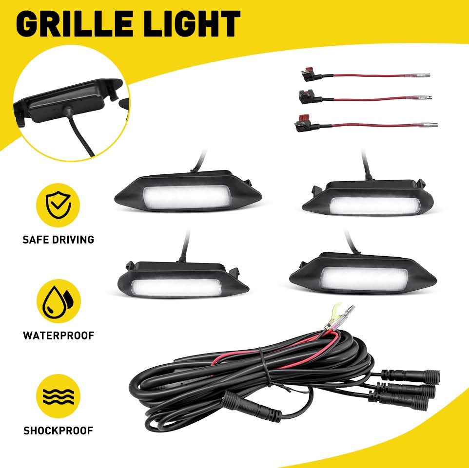 4PCS White LED Front Grille Lights For Toyota RAV4 2019-2024 Limited Smoked Lens