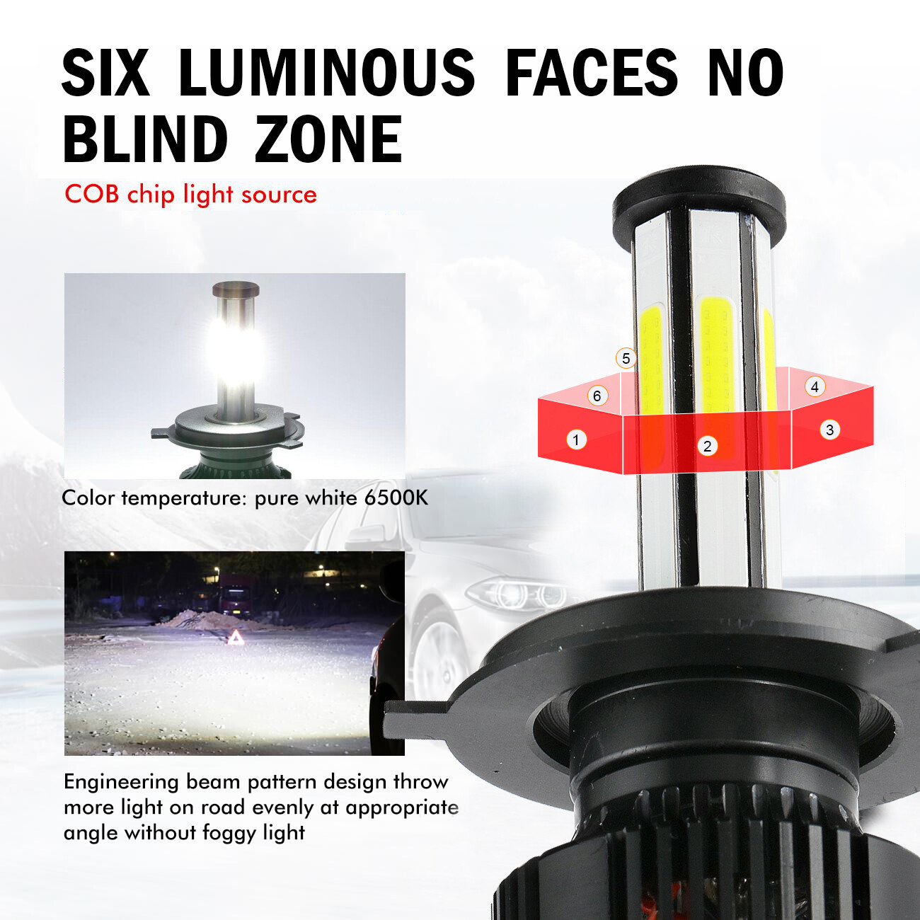 6-Sides H4 9003 420000LM 2800W LED Headlight Kit Hi-Lo Beam Bulbs 6000K White 2x