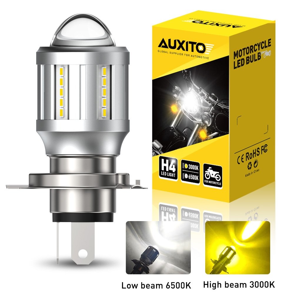 Auxito Motorcycle H4 9003 LED Headlight High Low Beam Bulb White Yellow All-in-1